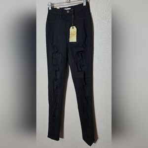 Vibrant Black Distressed Skinny Jeans